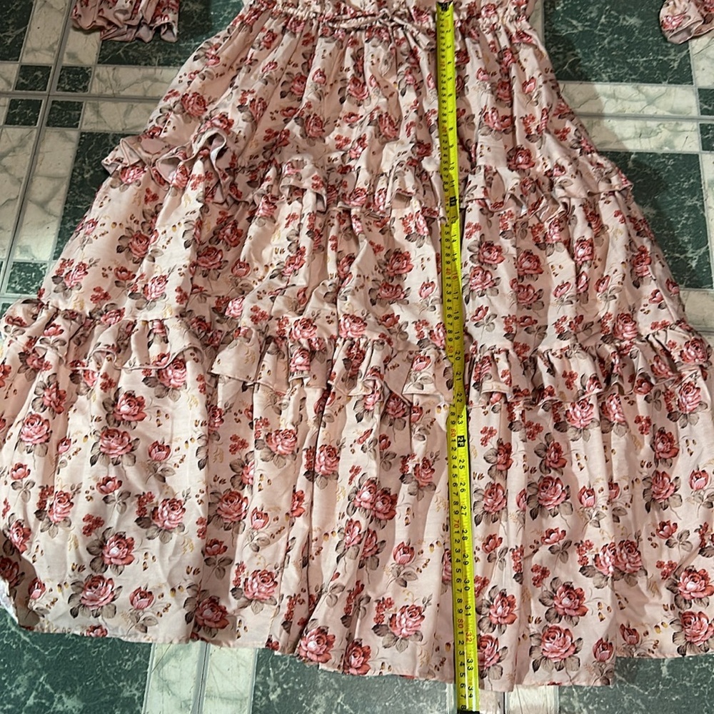 Jessakae Collection Midi Blush Ruffle Flower Vintage Drawstring Waist Dress - Picture 16 of 16